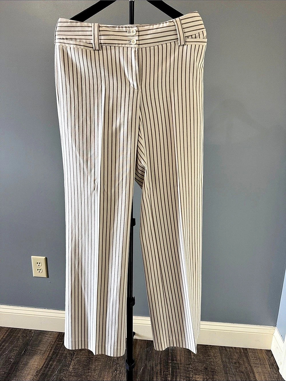 Express Correspondent Wide Leg Striped Pants in Cream & Brown Size 6